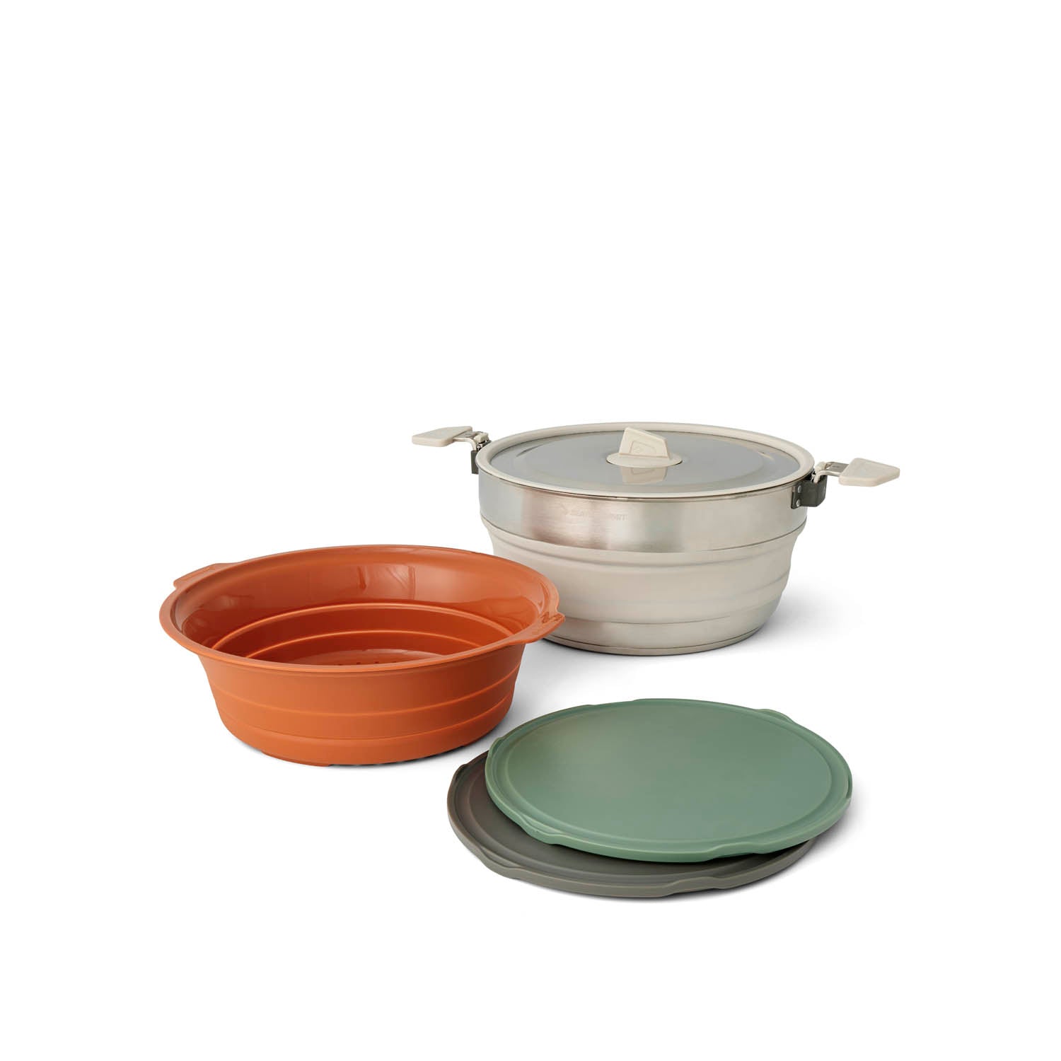 topf camping Detour Essentials Camp Kitchen Kit – Campingtopf mit Sieb und Schneidebrettern (4-teilig) 5L
