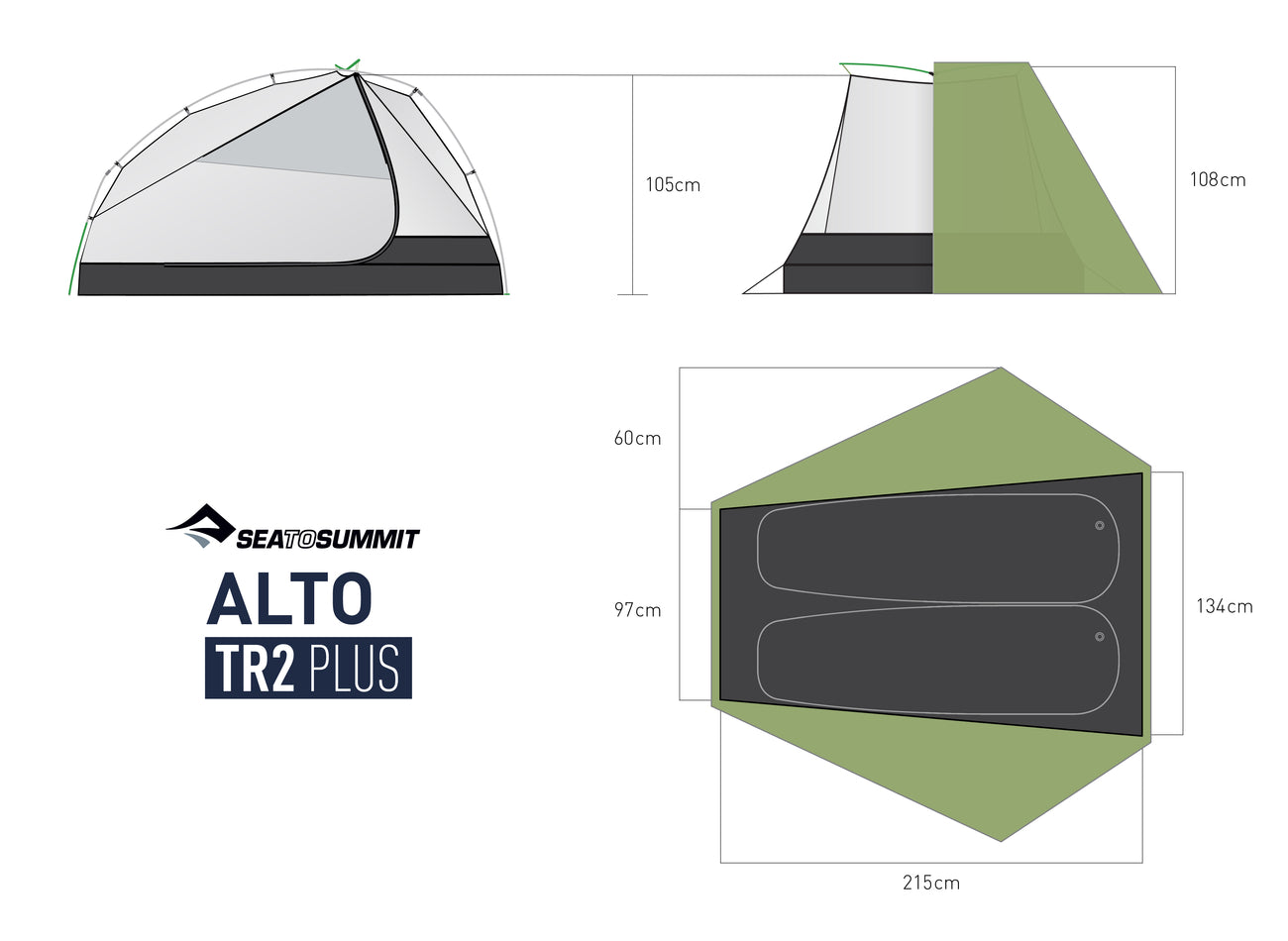 Alto TR2 Plus 2 Person Semi-Freestanding Ultralight Tent for Backpacking