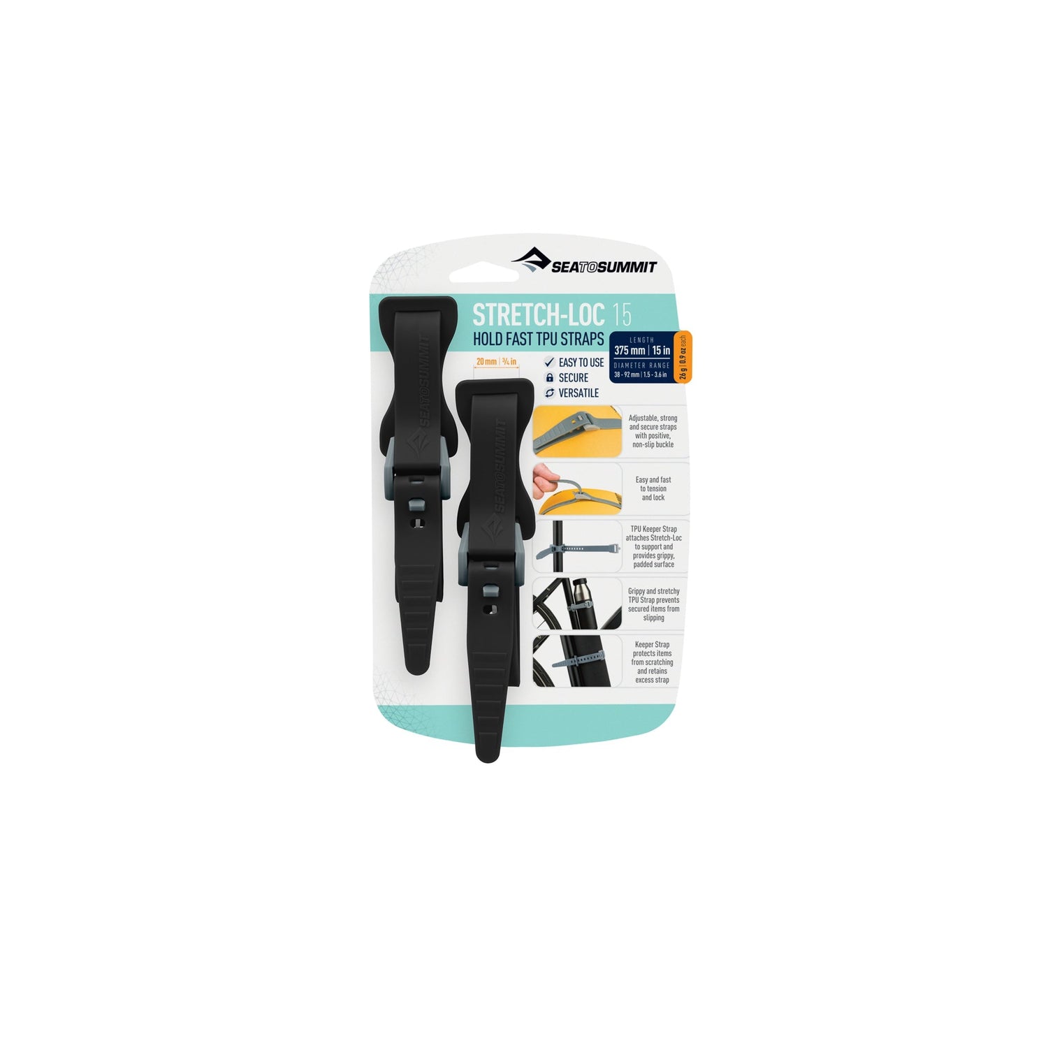 375mm / Black || Stretch-Loc TPU Straps (2 Pack)